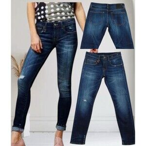 R13 Boy Skinny Seattle Vintage Rip Women's Mid-Rise Stretch Jeans Size 26
